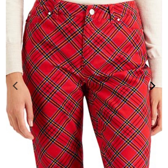 Charter Club Lexington Tummy-Control Plaid Straight-Leg Jeans Ravishing Red - Picture 3 of 6